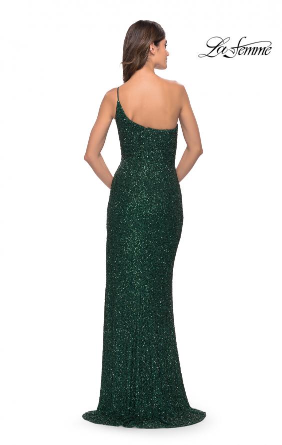 Picture of: Elegant Soft Sequin One Shoulder Long Dress in Jewel Tones in Emerald, Style: 31427, Back Picture
