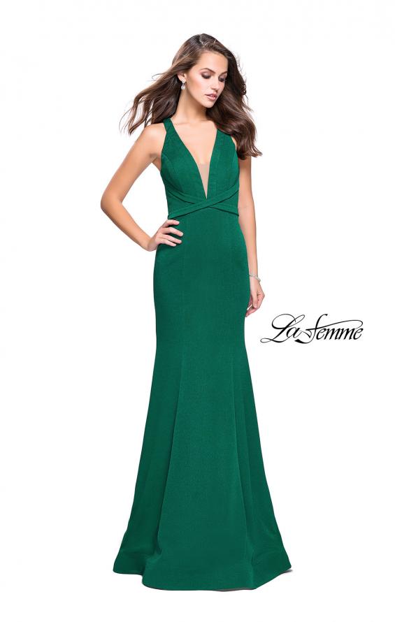 Picture of: Form Fitting Mermaid Prom Dress with Low V Open Back in Emerald, Style: 25503, Detail Picture 1