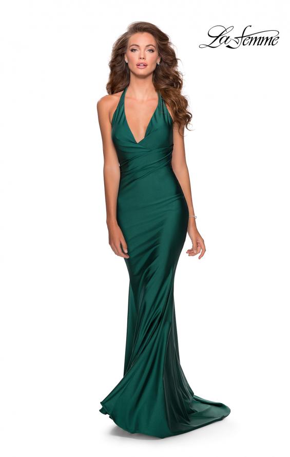 Picture of: Jersey Prom Dress with Deep Dramatic Neckline in Emerald, Style: 28579, Detail Picture 1
