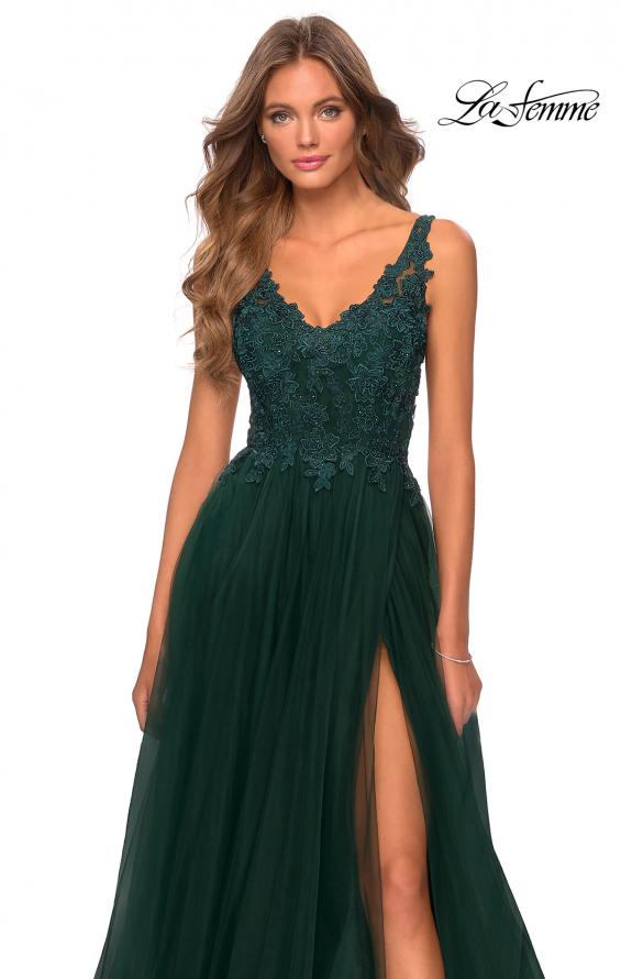 Picture of: Pretty A-line Prom Dress with Sheer Floral Bodice in Emerald, Style: 28680, Detail Picture 1