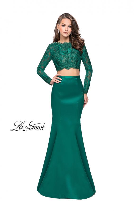 Picture of: Two Piece Mermaid Dress with Lace Top and Rhinestones in Emerald, Style: 25324, Detail Picture 2
