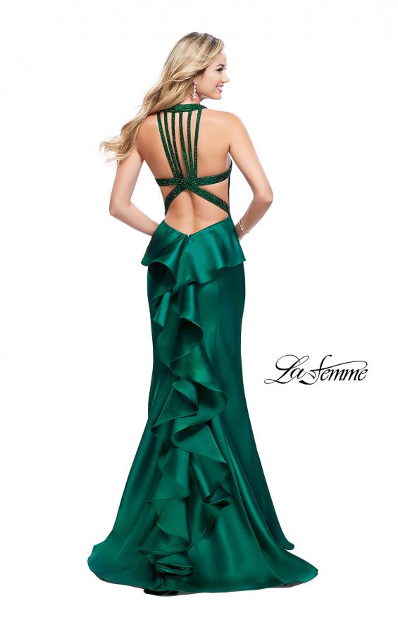 Picture of: Mikado Mermaid Dress with Embellished High Neckline in Emerald, Style: 25838, Detail Picture 2
