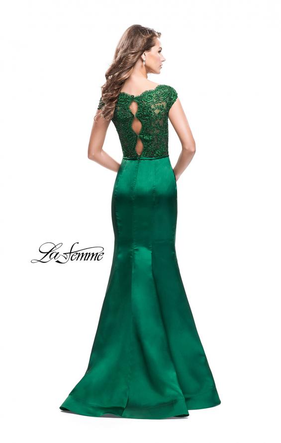 Picture of: Off the Shoulder Mikado Prom Dress with Lace and Beads in Emerald, Style: 25926, Detail Picture 2