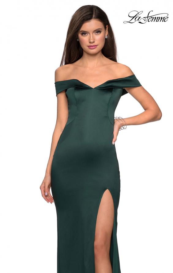 Picture of: Form Fitting Off the Shoulder Satin Prom Dress in Emerald, Style: 27752, Detail Picture 2