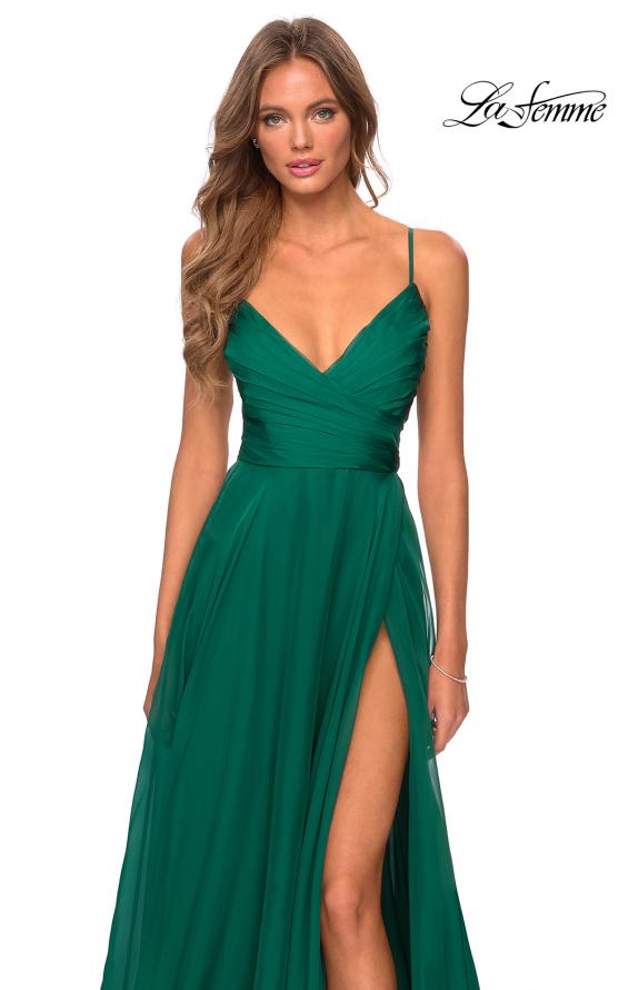 Picture of: Elegant Long Chiffon Prom Dress with Pleated Bodice in Emerald, Style: 28575, Detail Picture 3