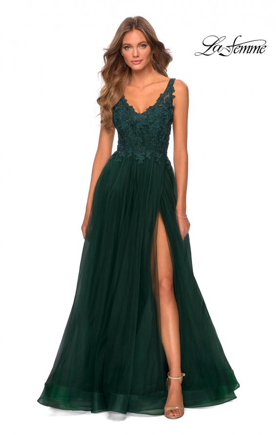 Picture of: Pretty A-line Prom Dress with Sheer Floral Bodice in Emerald, Style: 28680, Detail Picture 3