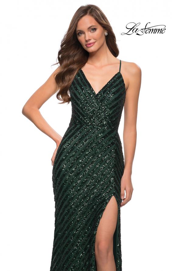 Picture of: Long Sequin Gown with Thick Sequin Print Fabric in Emerald, Style 29642, Detail Picture 5