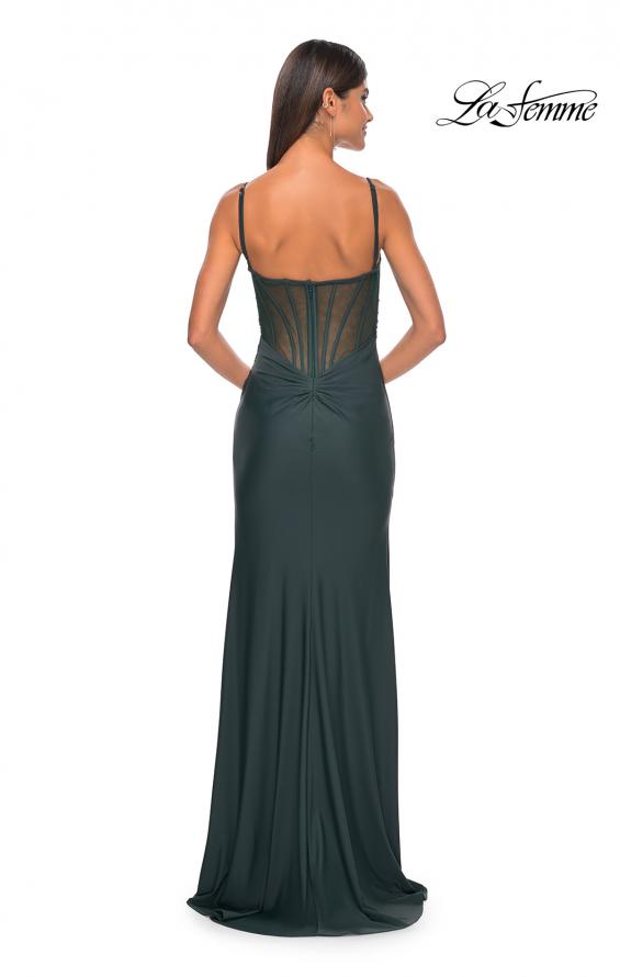 Picture of: Chic Jersey Dress with Ruching and Illusion Back in Emerald, Style: 32287, Detail Picture 6