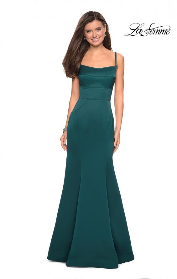 Picture of: Fitted Long Dress with Seams and Large Gold Zipper in Evergreen, Style: 27524, Detail Picture 3