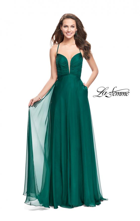 Picture of: A-line Prom Dress with Ruched Bodice and Pockets in Forest Green, Style: 26190, Detail Picture 1