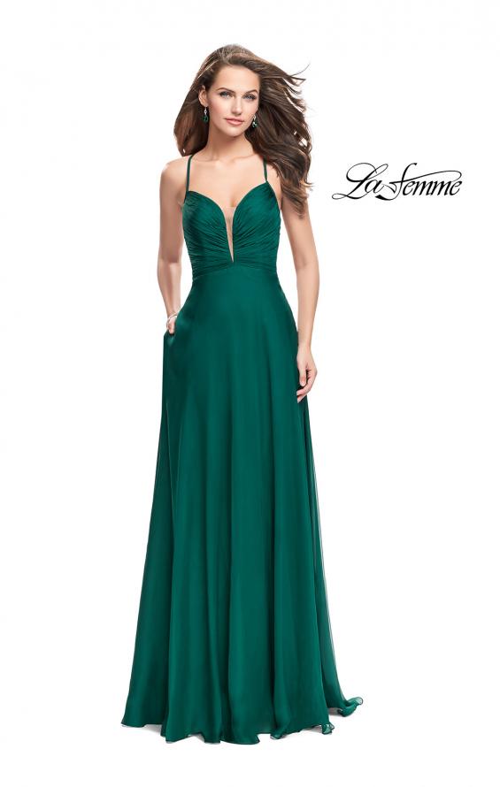 Picture of: A-line Prom Dress with Ruched Bodice and Pockets in Forest Green, Style: 26190, Detail Picture 3