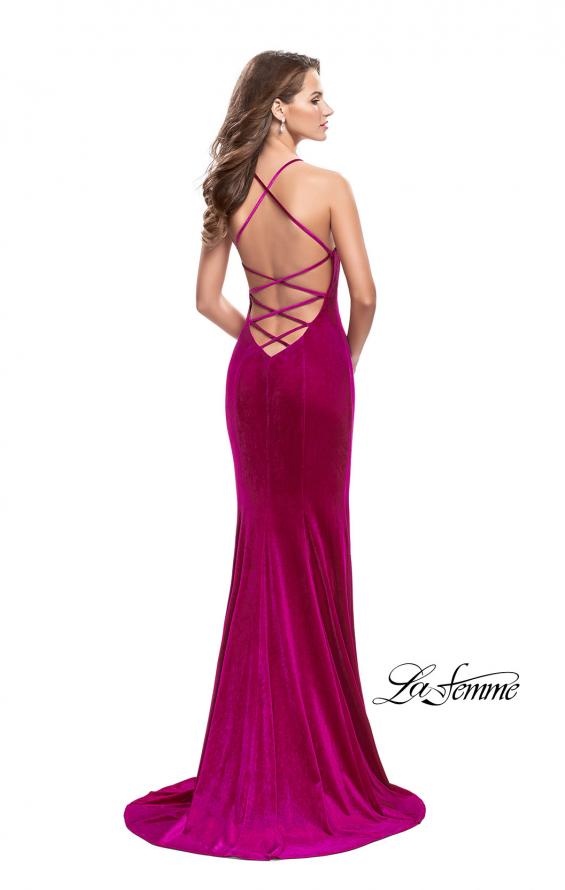 Picture of: Velvet Mermaid Style Prom Dress with Deep V Neckline in Fuchsia, Style: 25174, Back Picture