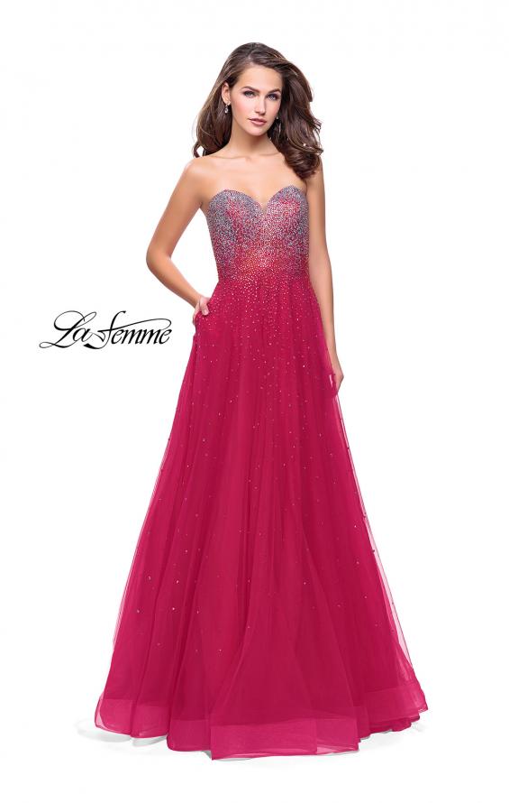 Picture of: Long Strapless Ball Gown with Metallic Ombre Rhinestones in Fuchsia, Style: 26264, Detail Picture 1