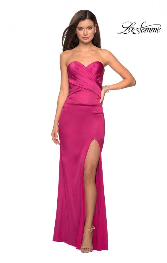Picture of: Body Forming Strapless Satin Dress with Side Slit in Fuchsia, Style: 27780, Detail Picture 3