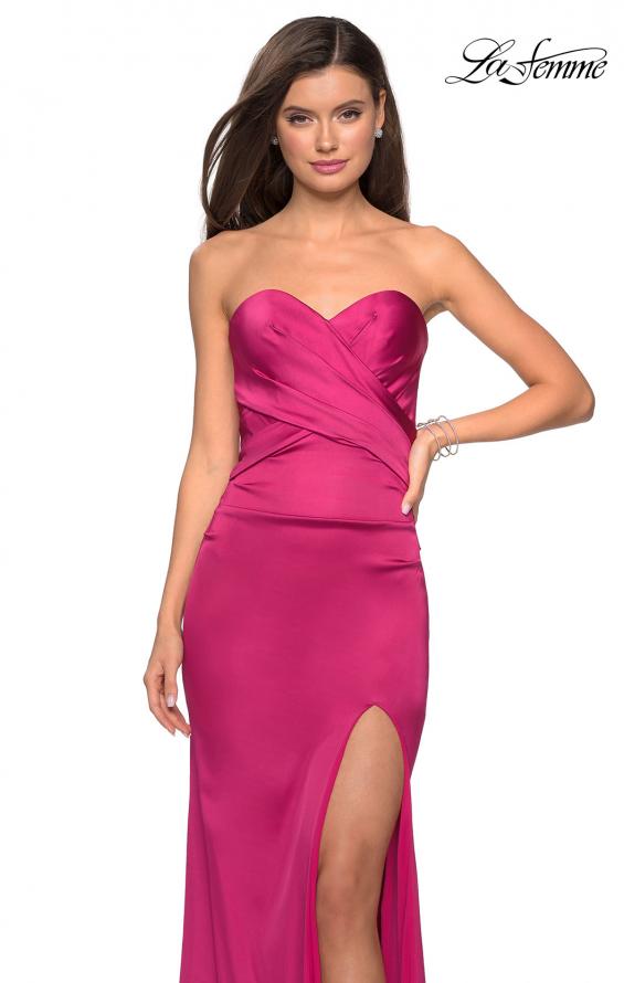 Picture of: Body Forming Strapless Satin Dress with Side Slit in Fuchsia, Style: 27780, Detail Picture 5