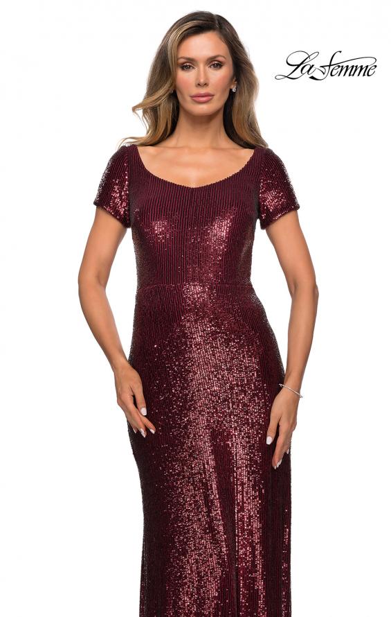 Picture of: Long Sequin Evening Dress with Cap Sleeves in Garnet, Style: 27916, Detail Picture 6