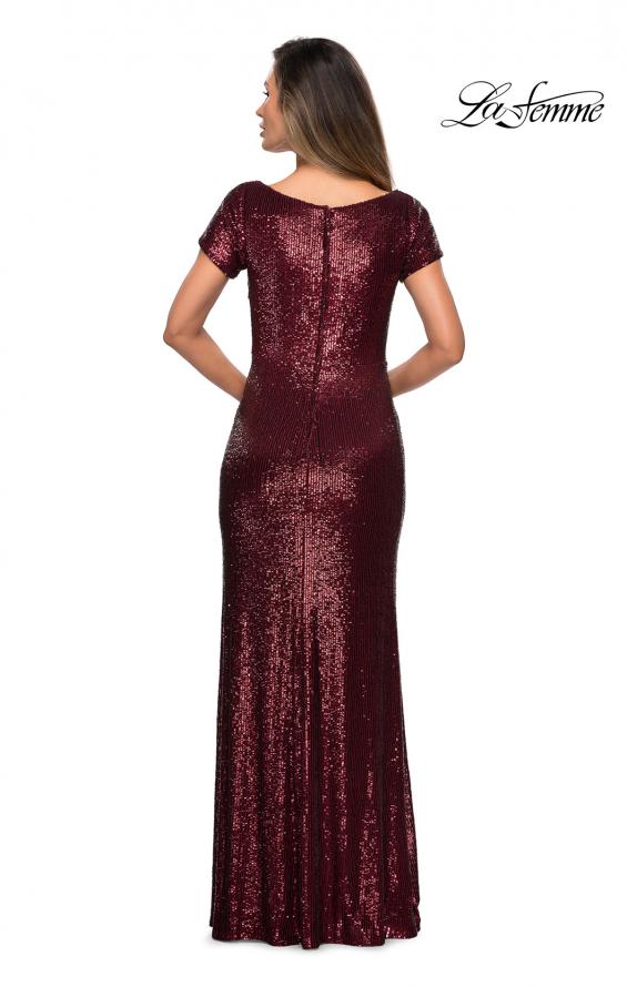 Picture of: Long Sequin Evening Dress with Cap Sleeves in Garnet, Style: 27916, Detail Picture 7