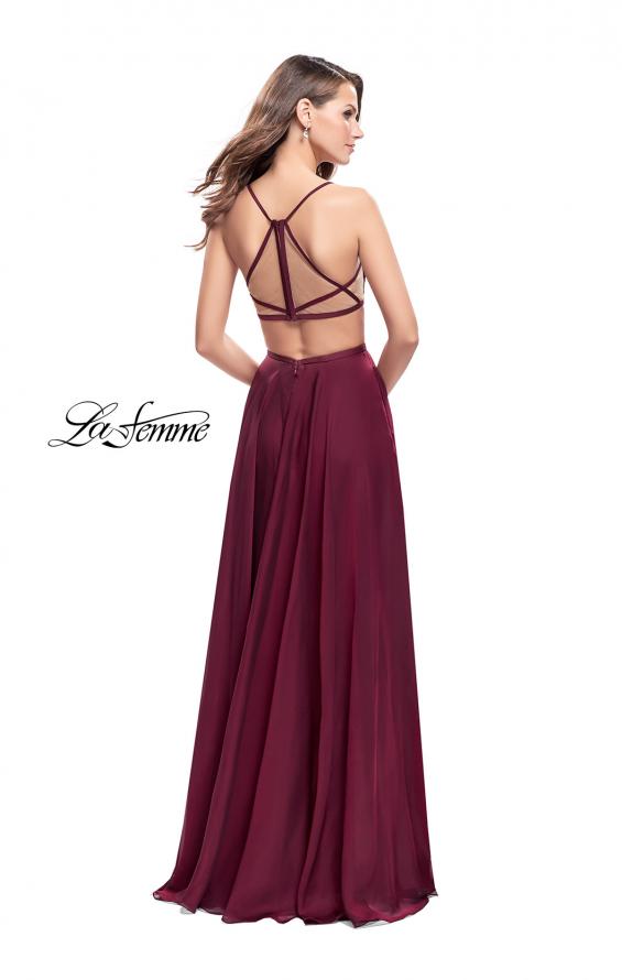 Picture of: A-Line Dress with Embroidered Lace Top and Pockets in Garnet, Style: 26243, Back Picture