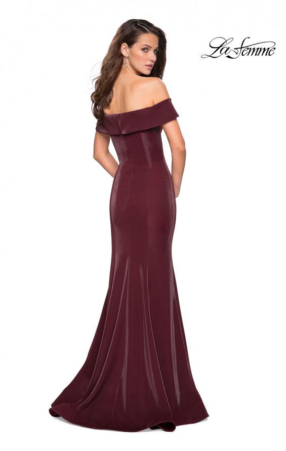 Picture of: Off The Shoulder Long Jersey Prom Dress in Garnet, Style: 27176, Back Picture