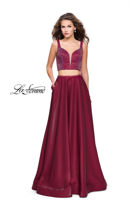 Picture of: Two Piece A-line Gown with Beading and Low Scoop Back in Garnet, Style: 25939, Detail Picture 1