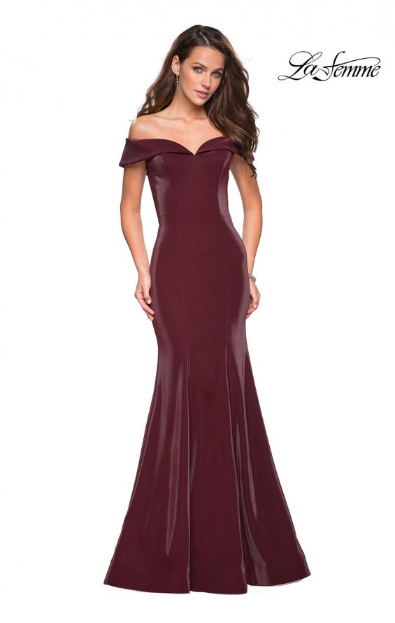 Picture of: Off The Shoulder Long Jersey Prom Dress in Garnet, Style: 27176, Detail Picture 1