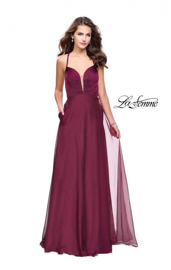 Picture of: A-line Prom Dress with Ruched Bodice and Pockets in Garnet, Style: 26190, Detail Picture 2