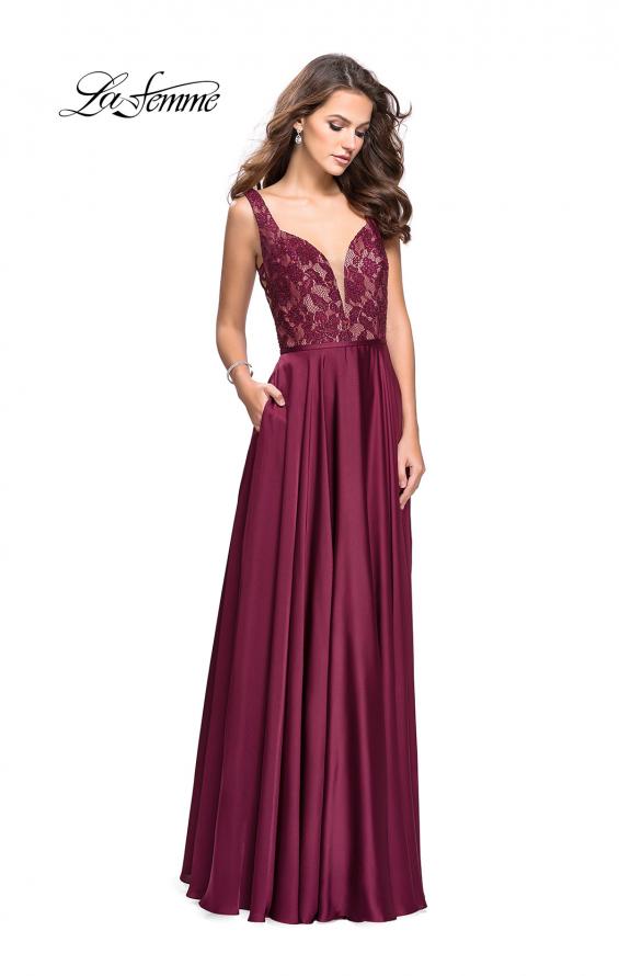 Picture of: Long A line Prom Dress with Lace Up Side Cut Outs in Garnet, Style: 25436, Detail Picture 2
