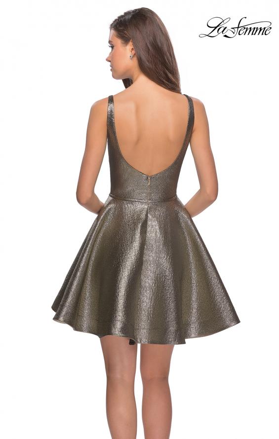 Picture of: Metallic Fit and Flare Short Homecoming Dress in Gold Black, Style: 28181, Back Picture