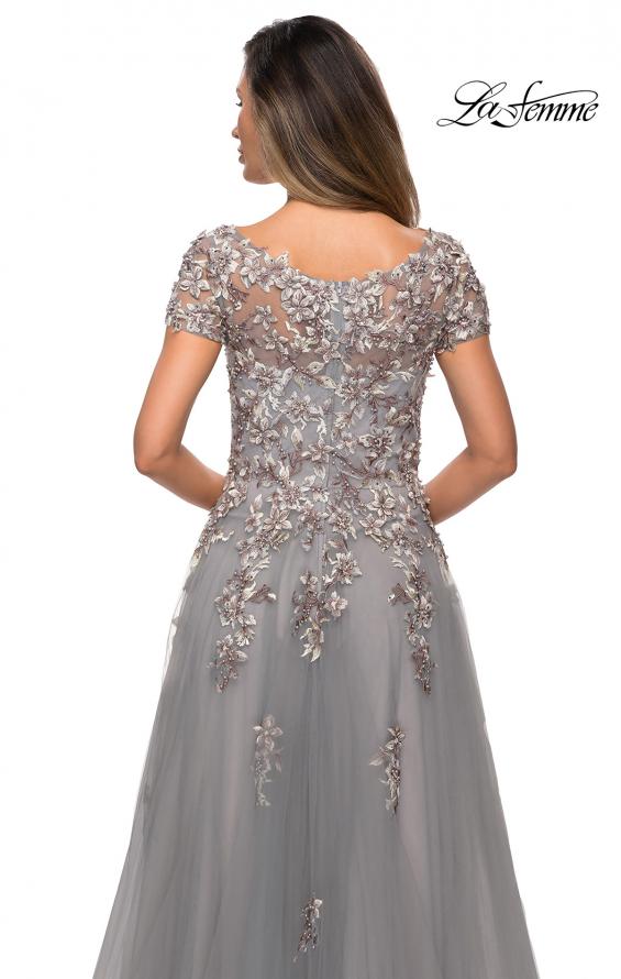 Picture of: Short Sleeve A-line Gown with Beaded Lace Appliques in Gray, Style: 27968, Detail Picture 2