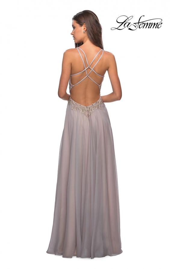 Picture of: Chiffon Long Dress with V Neck and Lace in Grey, Style: 27729, Back Picture