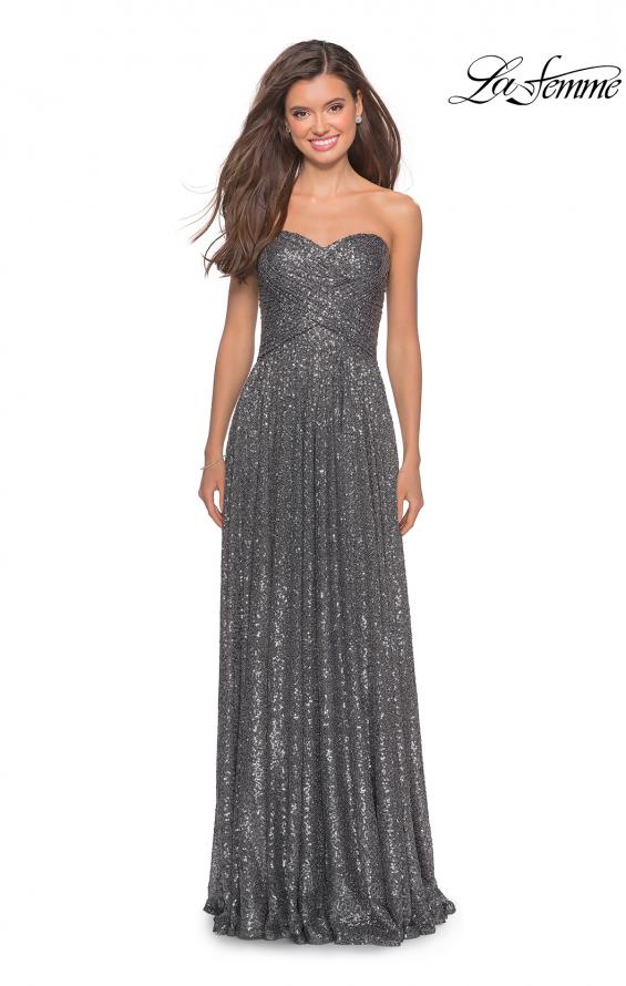 Picture of: Long Sequined Dress with Sweetheart Neckline in Gunmetal, Style: 27879, Main Picture