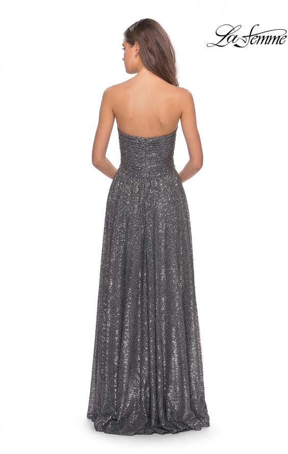 Picture of: Long Sequined Dress with Sweetheart Neckline in Gunmetal, Style: 27879, Back Picture