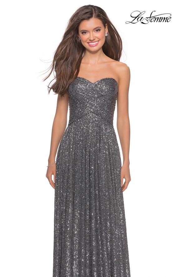 Picture of: Long Sequined Dress with Sweetheart Neckline in Gunmetal, Style: 27879, Detail Picture 3