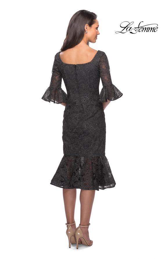 Picture of: Knee Length Lace Dress with Flared 3/4 Sleeves in Gunmetal, Style: 25523, Back Picture
