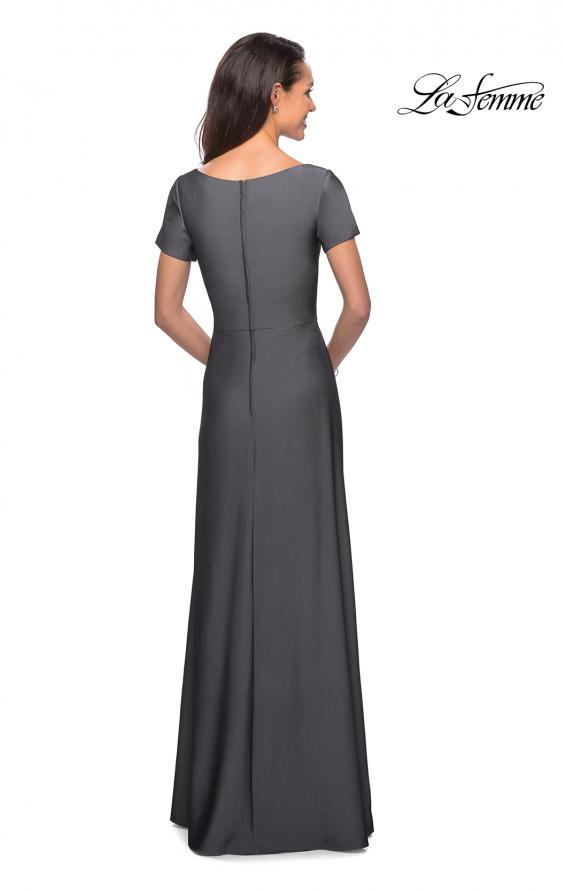 Picture of: Short Sleeve Floor Length Gown with Ruching in Gunmetal, Style: 27855, Back Picture