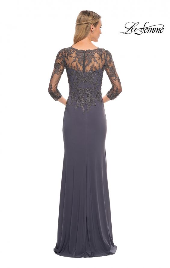 Picture of: Lace and Net Jersey Gown with Illusion Sleeves in Silver, Style: 30384, Back Picture