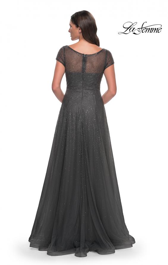 Picture of: Beaded A-Line Dress with Illusion Neckline and Sleeves in Gunmetal, Style: 30852, Detail Picture 2