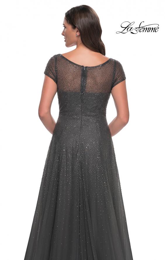 Picture of: Beaded A-Line Dress with Illusion Neckline and Sleeves in Gunmetal, Style: 30852, Detail Picture 6