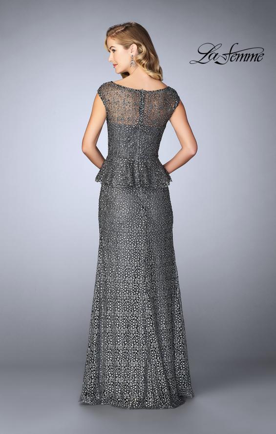 Picture of: Lace A-line Gown With Sheer Neckline and Peplum in Gunmetal, Style: 24896, Back Picture