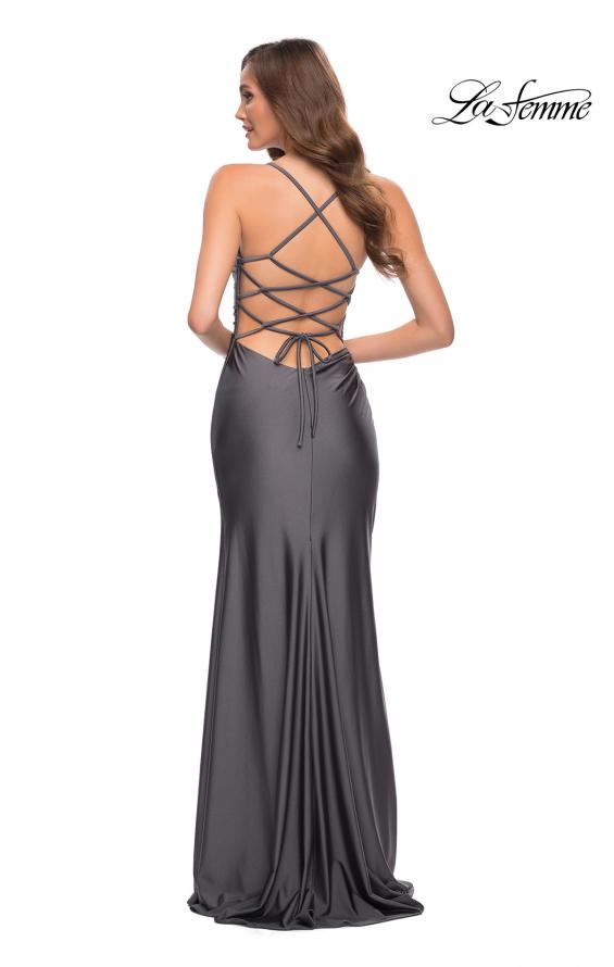 Picture of: Jersey Dress with Square Neckline and Ruching in Gunmetal, Style 29710, Detail Picture 3