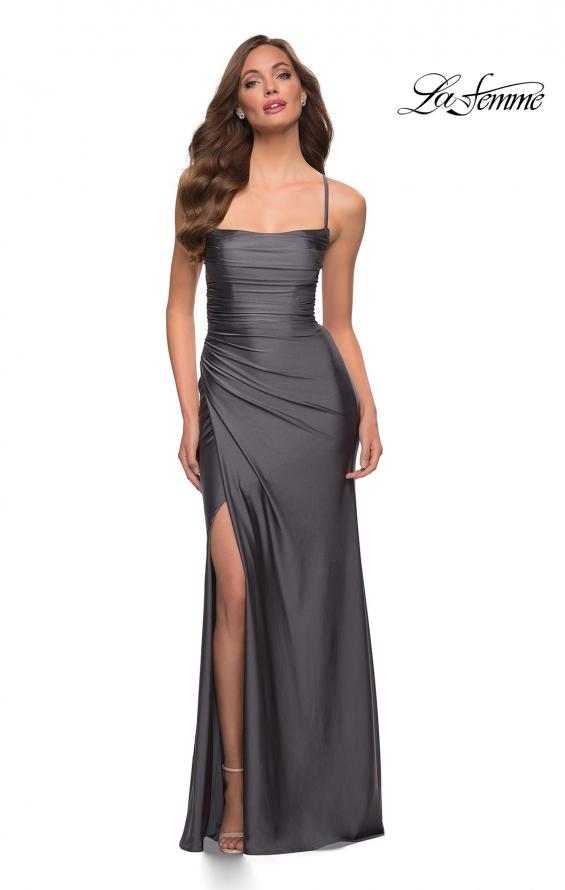Picture of: Jersey Dress with Square Neckline and Ruching in Gunmetal, Style 29710, Detail Picture 7