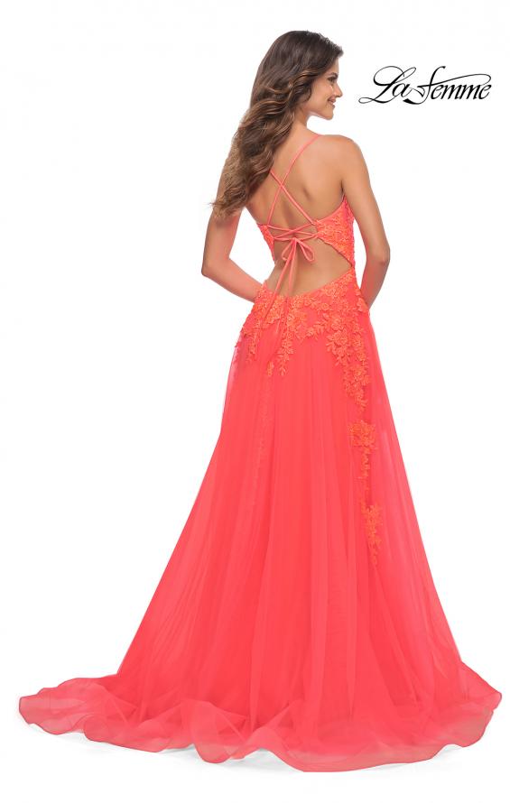 Picture of: Tulle Prom Dress with Lace Detail in Hot Coral in Orange, Style: 30637, Back Picture