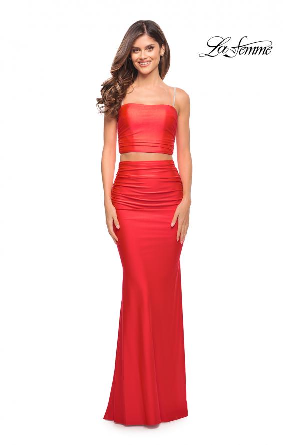 Picture of: Two Piece Dress with Rhinestone Diamond Straps in Hot Coral, Style: 30789, Detail Picture 2