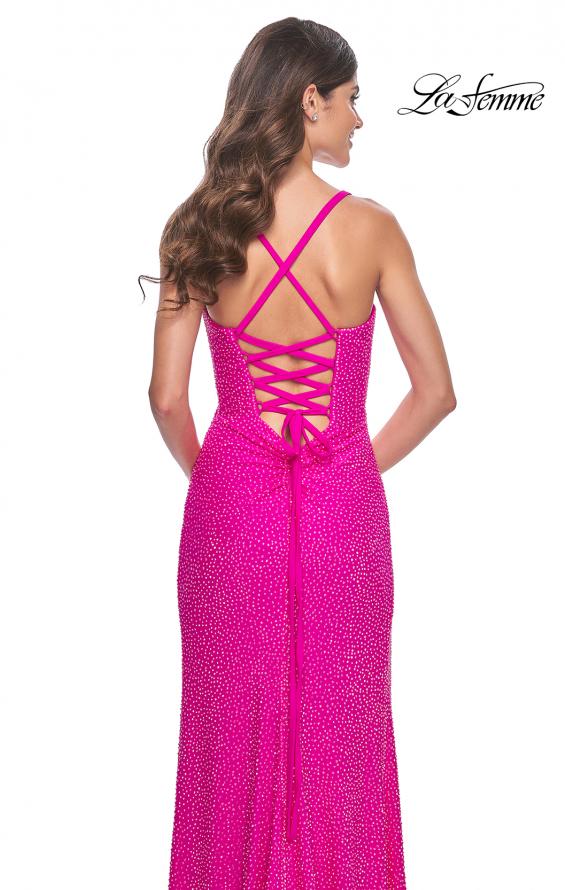 Picture of: Rhinestone Embellished Jersey Gown with Square Neckline in Hot Fuchsia, Style: 32058, Detail Picture 9