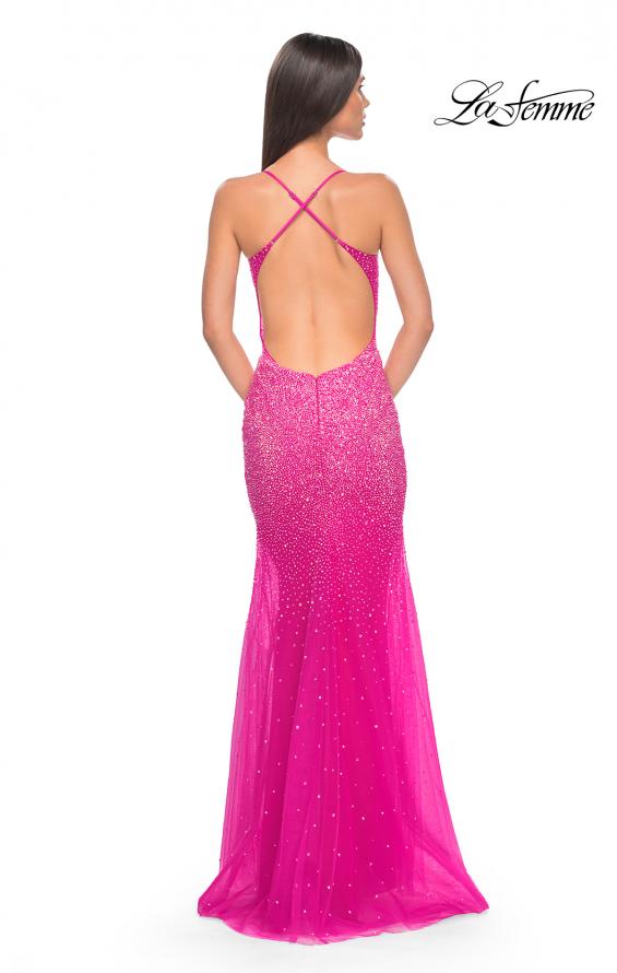 Picture of: Stunning Rhinestone Embellished Fitted Tulle Dress in Hot Fuchsia, Style: 32007, Detail Picture 10