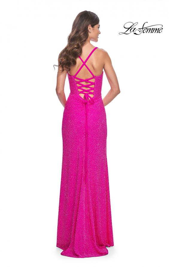 Picture of: Rhinestone Embellished Jersey Gown with Square Neckline in Hot Fuchsia, Style: 32058, Detail Picture 11
