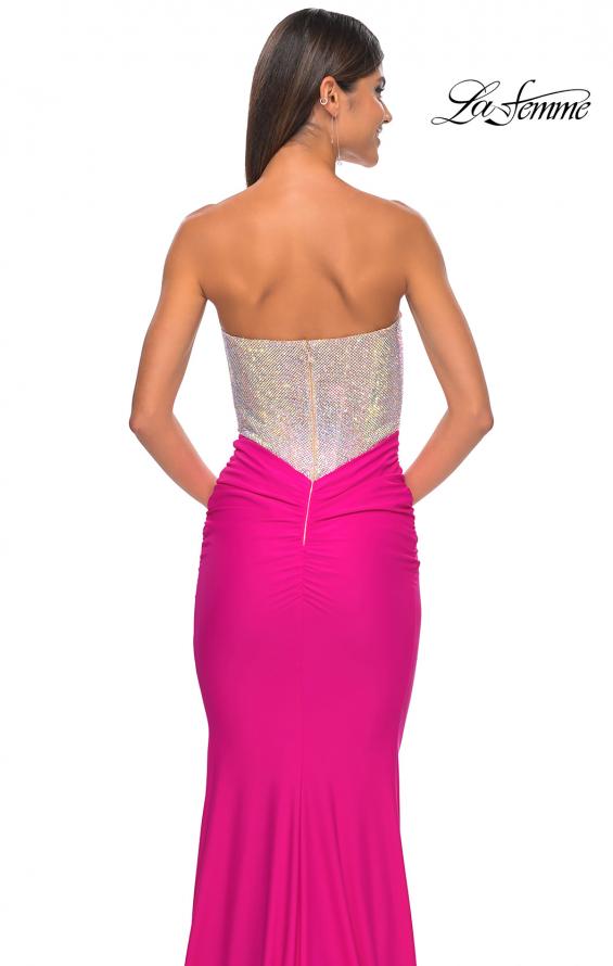 Picture of: Sweetheart Rhinestone Fishnet Bodice Dress with Fitted Skirt in Hot Fuchsia, Style: 32440, Back Picture