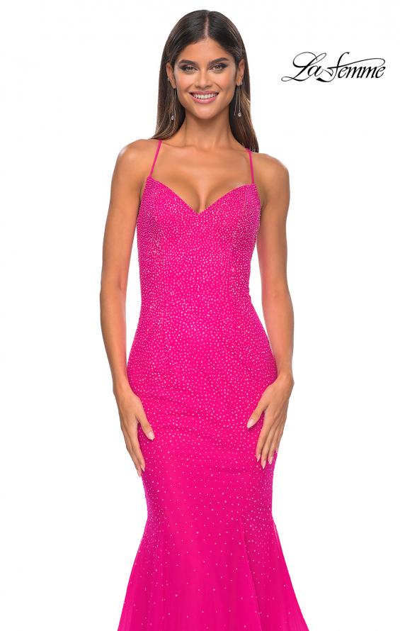 Picture of: Mermaid Prom Dress with Rhinestones and Lace Up Back in Hot Fuchsia, Style: 32273, Detail Picture 5