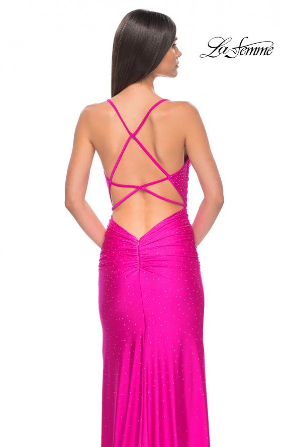 Picture of: Rhinestone Jersey Dress with Slit and Ruching in Hot Fuchsia, Style: 32317, Detail Picture 6