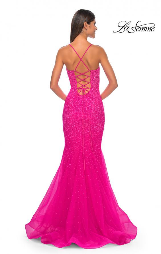 Picture of: Mermaid Prom Dress with Rhinestones and Lace Up Back in Hot Fuchsia, Style: 32273, Detail Picture 7